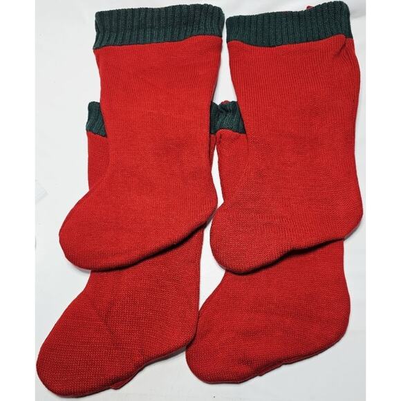 4 Vintage Knit Faux Button Up Christmas Stockings Red With Green Trim 18"L - Picture 6 of 8